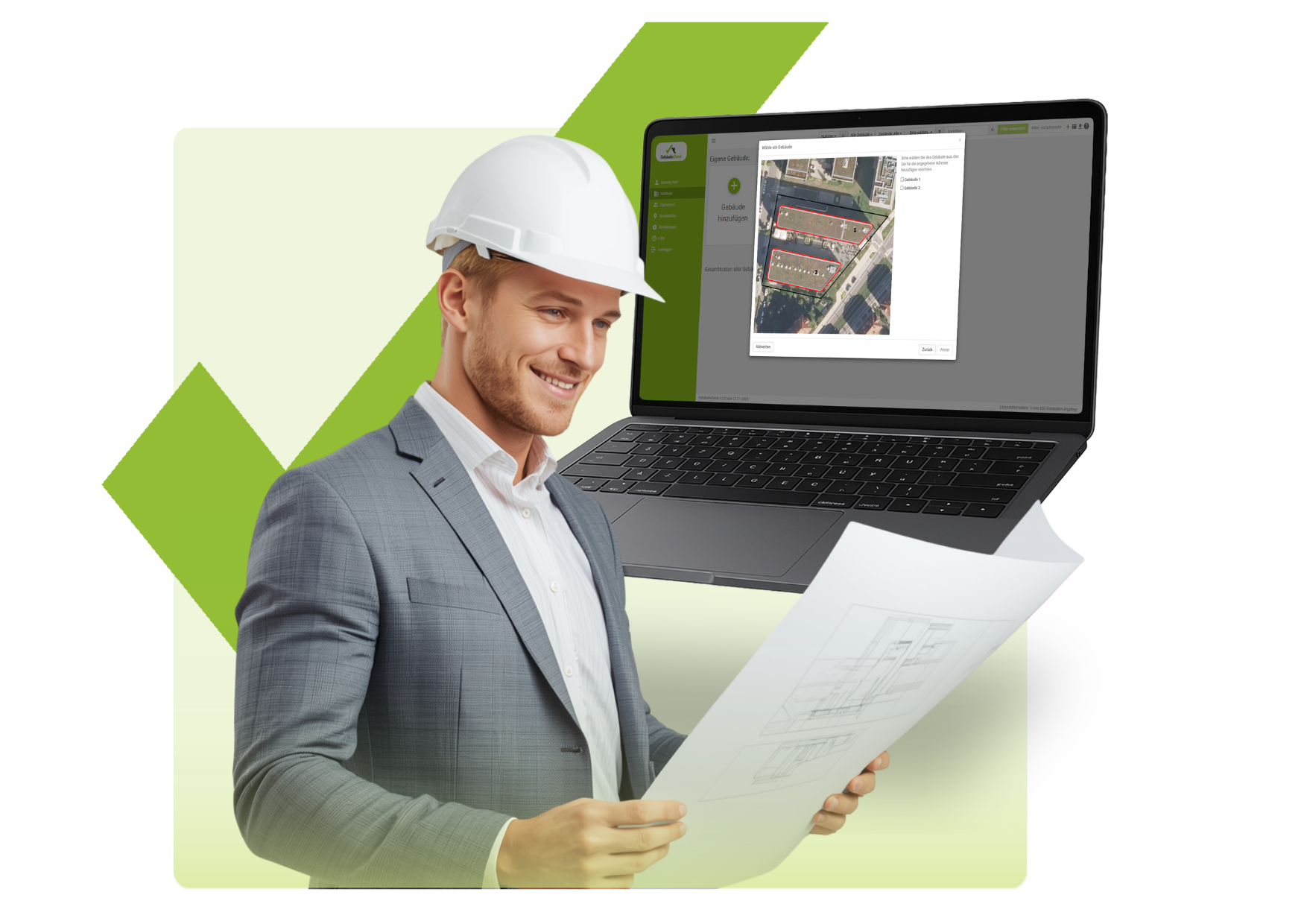Planer und Architekten können mit der Software GebäudeCheck die Planungsphase 1 effizient und kostensicher durchführen. Digital am mobilen Schreibtisch.